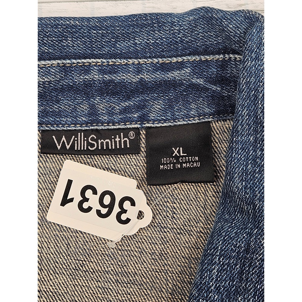 WilliSmith Womens XL Denim Jacket Polka Dot Ribbon Trim Blue Cotton Trucker - Picture 6 of 6